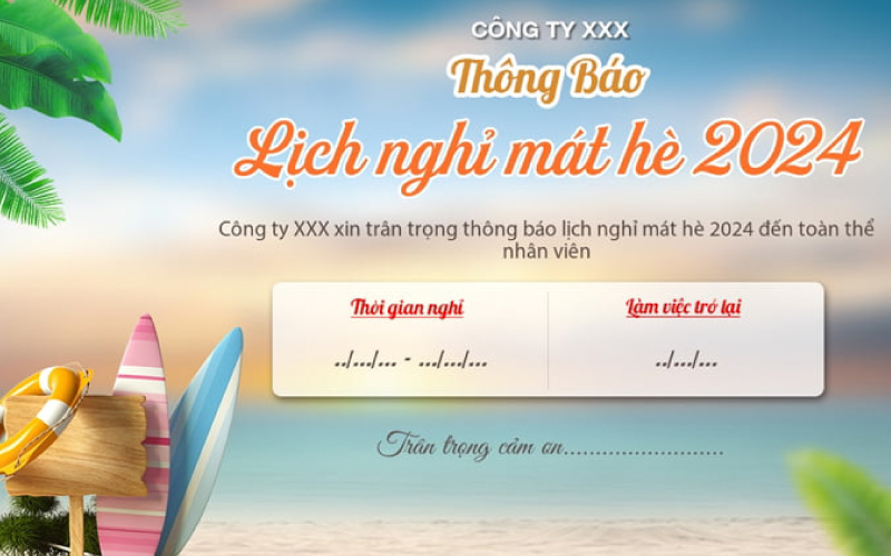 Mẫu th&ocirc;ng b&aacute;o về kế hoạch tổ chức du lịch c&ocirc;ng ty